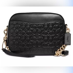 COACH camera bag in signature embossed black leather